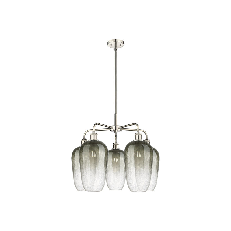 Innovations Brookhaven Flute 26in 5-Light Chandelier | Industrial Polished Nickel and Slate Glass | Dining Room & Living Room | Model 516-5CR-PN-G484-7SL