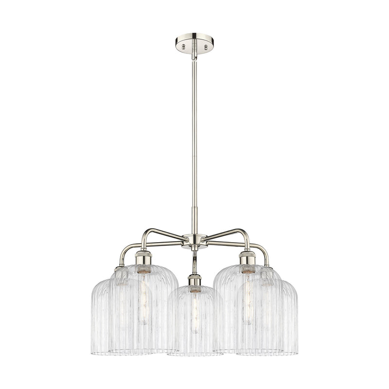 Innovations Bridal Veil 23in 5-Light Chandelier | Art Nouveau Polished Nickel Steel and Clear Ribbed Glass | Dining Room & | Model 516-5CR-PN-G559-8CL