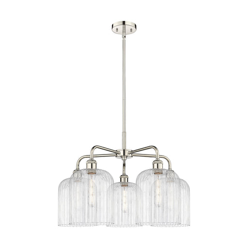 Innovations Bridal Veil 23in 5-Light Chandelier | Art Nouveau Polished Nickel Steel and Clear Ribbed Glass | Dining Room & | Model 516-5CR-PN-G559-8CL