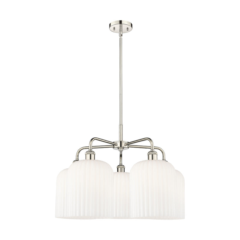 Innovations Bridal Veil 23in 5-Light Chandelier | Art Nouveau Polished Nickel and Gloss White Ribbed Glass | Dining Room & | Model 516-5CR-PN-G559-8GWH