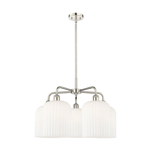Innovations Bridal Veil 23in 5-Light Chandelier | Art Nouveau Polished Nickel and Gloss White Ribbed Glass | Dining Room & | Model 516-5CR-PN-G559-8GWH