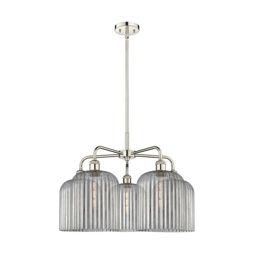 Innovations Bridal Veil 23in 5-Light Chandelier | Art Nouveau Polished Nickel and Light Smoke Ribbed Glass | Dining Room & | Model 516-5CR-PN-G559-8SM