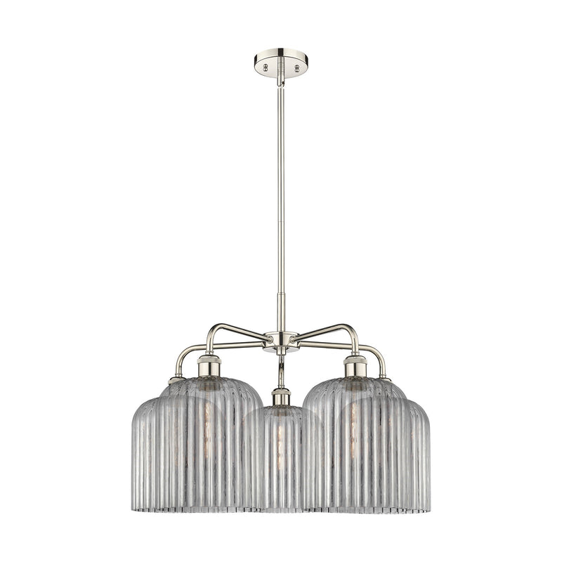 Innovations Bridal Veil 23in 5-Light Chandelier | Art Nouveau Polished Nickel and Light Smoke Ribbed Glass | Dining Room & | Model 516-5CR-PN-G559-8SM