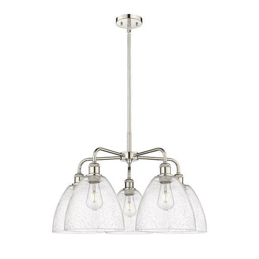 Innovations Bristol 27in 5-Light Chandelier | Industrial Polished Nickel and Seedy Glass | Dining Room & Living Room | 27 x 27 x | Model 516-5CR-PN-GBD-94