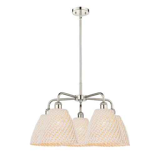 Innovations Bristol Natural 28in 5-Light Chandelier | Industrial Polished Nickel and Natural Fiber Dome Shade | Dining Room & | Model 516-5CR-PN-NBD-9-NAT