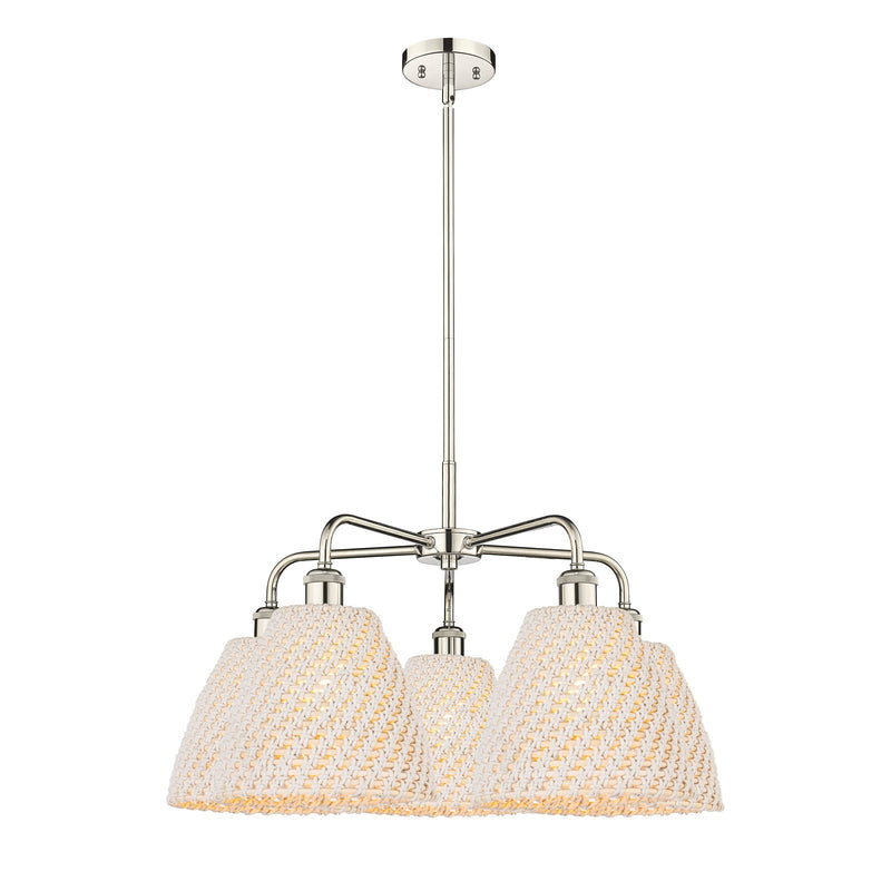 Innovations Bristol Natural 28in 5-Light Chandelier | Industrial Polished Nickel and Natural Fiber Dome Shade | Dining Room & | Model 516-5CR-PN-NBD-9-NAT
