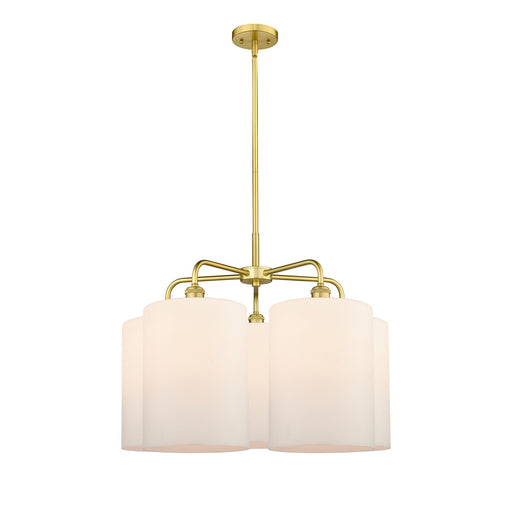 Innovations Cobbleskill 28in 5-Light Chandelier | Industrial Satin Gold and Matte White Glass | Dining Room & Living Room | 27.5 | Model 516-5CR-SG-G111-L
