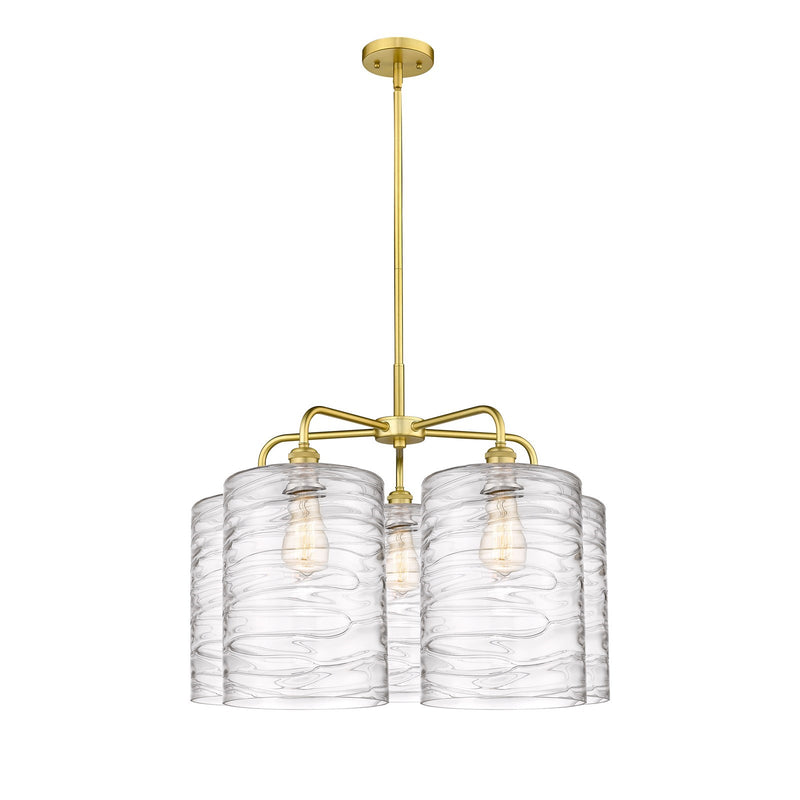 Innovations Cobbleskill 28in 5-Light Chandelier | Industrial Satin Gold Steel and Deco Swirl Glass | Dining Room & Living Room | Model 516-5CR-SG-G1113-L