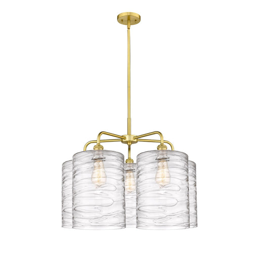 Innovations Cobbleskill 28in 5-Light Chandelier | Industrial Satin Gold Steel and Deco Swirl Glass | Dining Room & Living Room | Model 516-5CR-SG-G1113-L