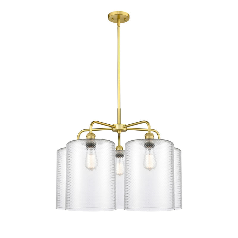 Innovations Cobbleskill 28in 5-Light Chandelier | Industrial Satin Gold Steel and Clear Glass | Dining Room & Living Room | 27.5 | Model 516-5CR-SG-G112-L
