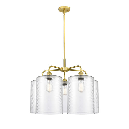 Innovations Cobbleskill 28in 5-Light Chandelier | Industrial Satin Gold Steel and Clear Glass | Dining Room & Living Room | 27.5 | Model 516-5CR-SG-G112-L