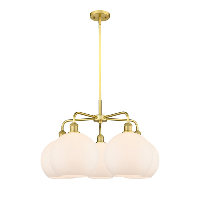 Innovations Athens 28in 5-Light Chandelier | Industrial Satin Gold and Matte White Glass | Kitchen Island & Dining Room | 28 x | Model 516-5CR-SG-G121-10