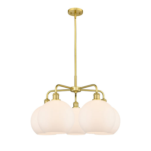 Innovations Athens 28in 5-Light Chandelier | Industrial Satin Gold and Matte White Glass | Kitchen Island & Dining Room | 28 x | Model 516-5CR-SG-G121-10