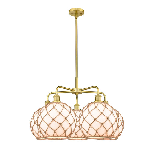 Innovations Farmhouse Rope 29in 5-Light Chandelier | Industrial Satin Gold Steel and Matte White Glass with Rope | Dining | Model 516-5CR-SG-G121-10RB