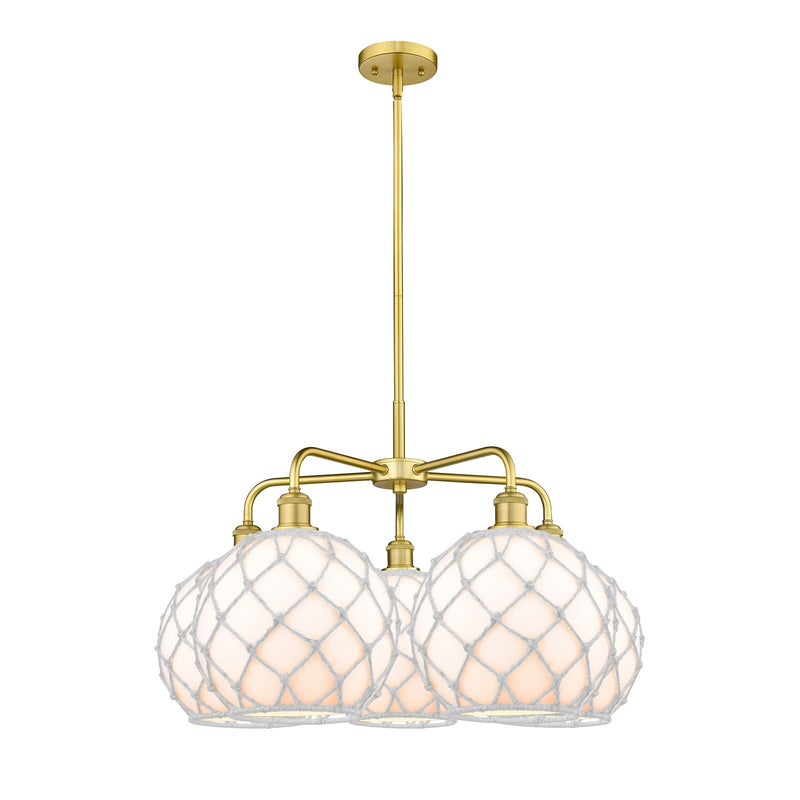 Innovations Farmhouse Rope 29in 5-Light Chandelier | Industrial Satin Gold Steel and White Glass with Rope | Dining Room & | Model 516-5CR-SG-G121-10RW
