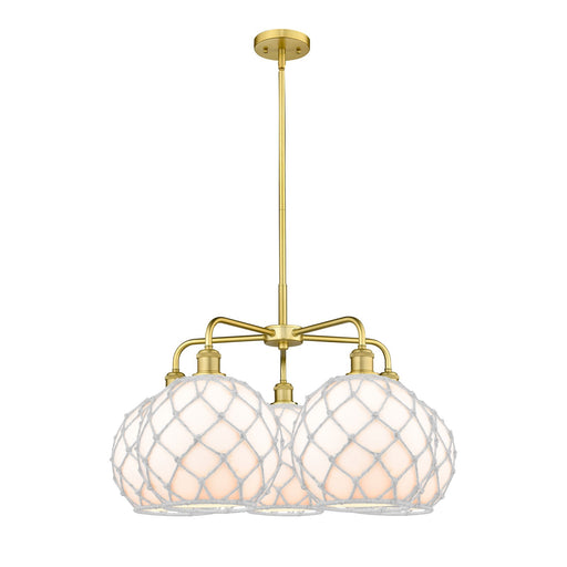 Innovations Farmhouse Rope 29in 5-Light Chandelier | Industrial Satin Gold Steel and White Glass with Rope | Dining Room & | Model 516-5CR-SG-G121-10RW