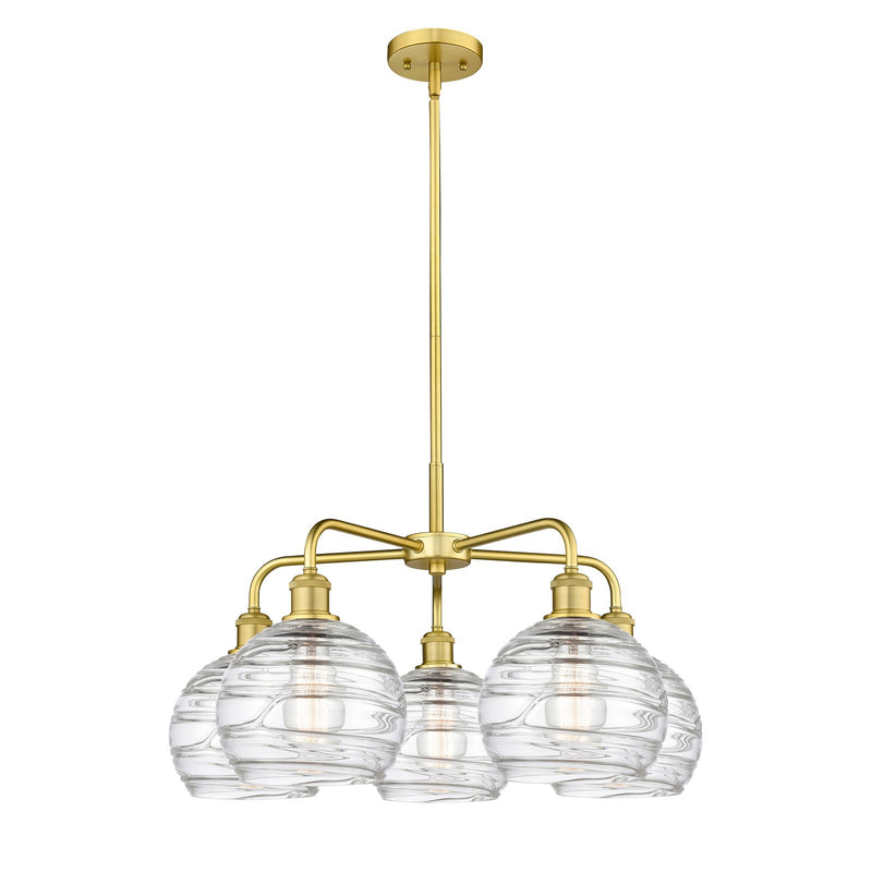 Innovations Athens Deco Swirl 27in 5-Light Chandelier | Industrial Satin Gold Steel and Clear Deco Swirl Glass | Kitchen | Model 516-5CR-SG-G1213-8CL