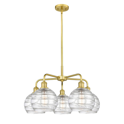 Innovations Athens Deco Swirl 27in 5-Light Chandelier | Industrial Satin Gold Steel and Clear Deco Swirl Glass | Kitchen | Model 516-5CR-SG-G1213-8CL