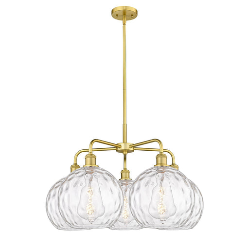 Innovations Athens Water Glass 28in 5-Light Chandelier | Industrial Satin Gold Steel and Clear Glass | Dining Room & Living | Model 516-5CR-SG-G1215-10