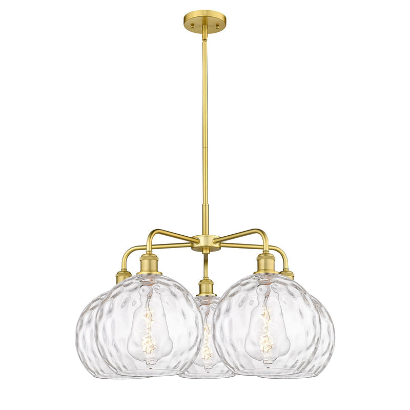 Innovations Athens Water Glass 28in 5-Light Chandelier | Industrial Satin Gold Steel and Clear Glass | Dining Room & Living | Model 516-5CR-SG-G1215-10