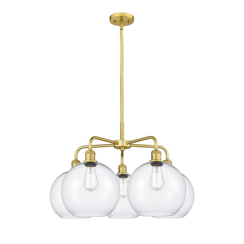 Innovations Athens 28in 5-Light Chandelier | Industrial Satin Gold and Clear Glass | Dining Room & Living Room | 28 x 28 x 17.5 | Model 516-5CR-SG-G122-10