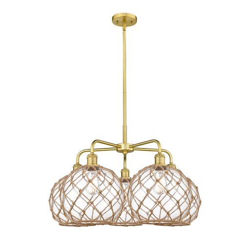 Innovations Farmhouse Rope 29in 5-Light Chandelier | Industrial Satin Gold Steel and Clear Glass | Kitchen Island & Dining | Model 516-5CR-SG-G122-10RB