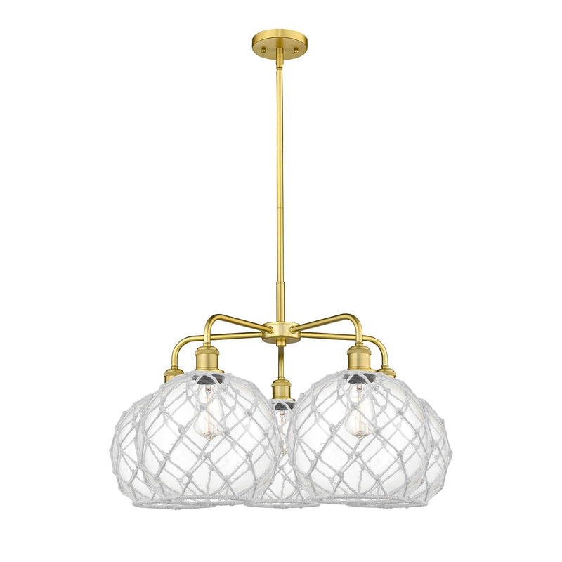Innovations Farmhouse Rope 29in 5-Light Chandelier | Industrial Satin Gold Steel and Clear Glass with White Rope | Dining | Model 516-5CR-SG-G122-10RW