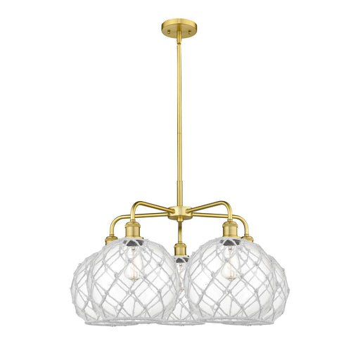 Innovations Farmhouse Rope 29in 5-Light Chandelier | Industrial Satin Gold Steel and Clear Glass with White Rope | Dining | Model 516-5CR-SG-G122-10RW