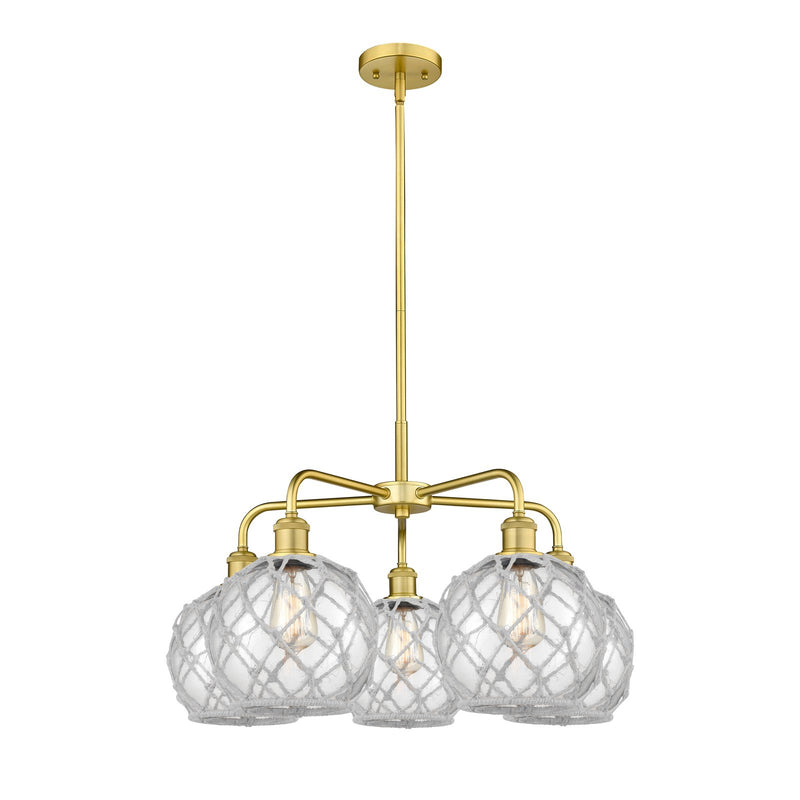 Innovations Farmhouse Rope 27in 5-Light Chandelier | Industrial Satin Gold and Clear Glass with White Rope | Dining Room & | Model 516-5CR-SG-G122-8RW