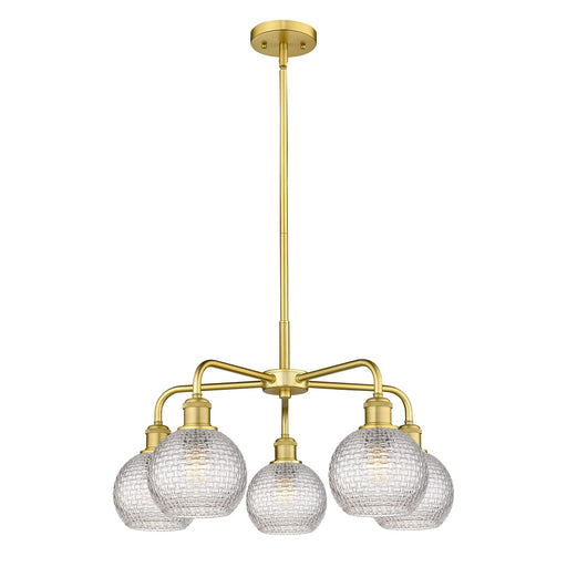 Innovations Athens 24in 5-Light Chandelier | Modern Farmhouse Satin Gold Steel and Clear Basket Weave Glass | Dining Room & | Model 516-5CR-SG-G122C-6CL