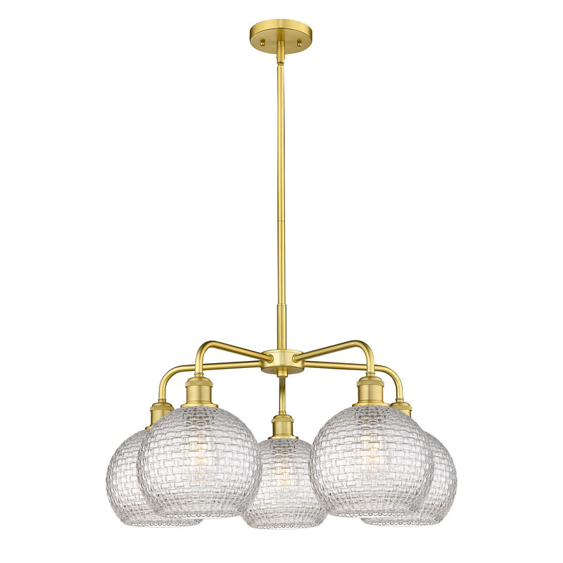 Innovations Athens 26in 5-Light Chandelier | Modern Farmhouse Satin Gold Steel and Clear Basket Weave Glass | Dining Room & | Model 516-5CR-SG-G122C-8CL