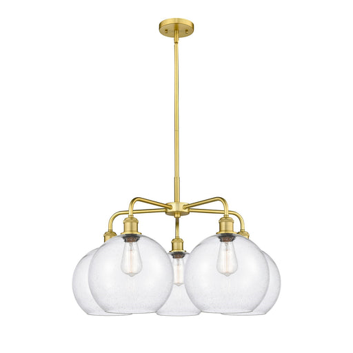 Innovations Athens 28in 5-Light Chandelier | Industrial Satin Gold and Seedy Glass | Dining Room & Living Room | 28 x 28 x 17.5 | Model 516-5CR-SG-G124-10
