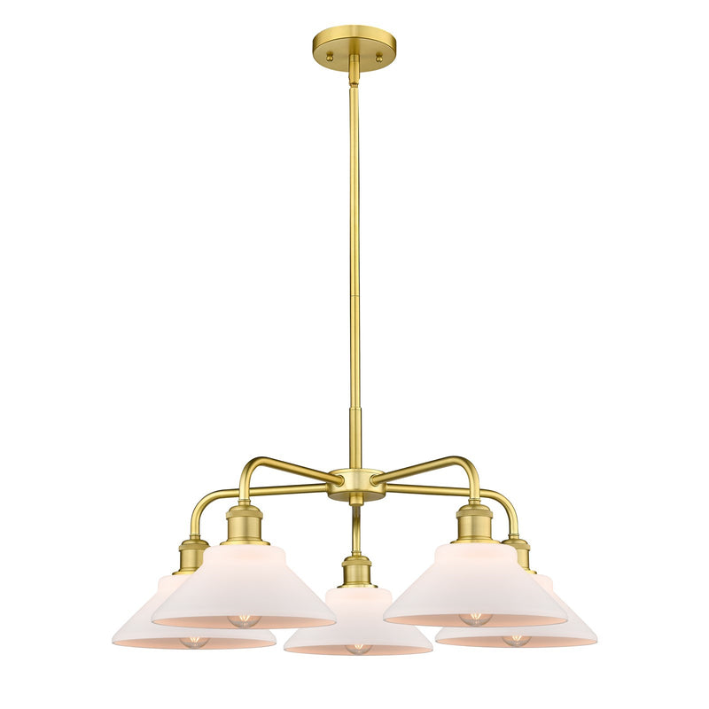 Innovations Orwell 26in 5-Light Chandelier | Industrial Satin Gold Steel and Matte White Glass | Dining Room & Living Room | 26.38 | Model 516-5CR-SG-G131