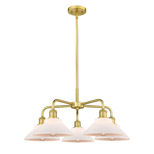 Innovations Orwell 26in 5-Light Chandelier | Industrial Satin Gold Steel and Matte White Glass | Dining Room & Living Room | 26.38 | Model 516-5CR-SG-G131