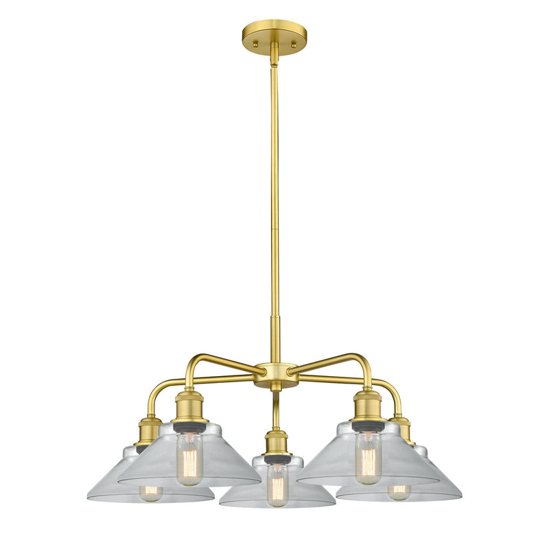 Innovations Orwell 26in 5-Light Chandelier | Industrial Satin Gold Steel and Clear Glass | Dining Room & Living Room | 26.38 x | Model 516-5CR-SG-G132