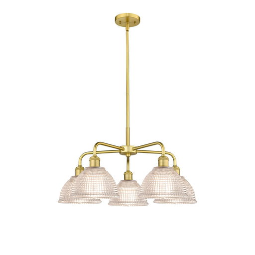 Innovations Arietta 26in 5-Light Chandelier | Industrial Satin Gold Steel and Clear Glass | Damp-Rated Dining Room & Living Room | Model 516-5CR-SG-G422