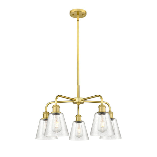 Innovations Caton 24.5in 5-Light Chandelier | Art Nouveau Satin Gold Steel and Frosted Glass | Dining Room & Living Room | 24.5 x | Model 516-5CR-SG-G454