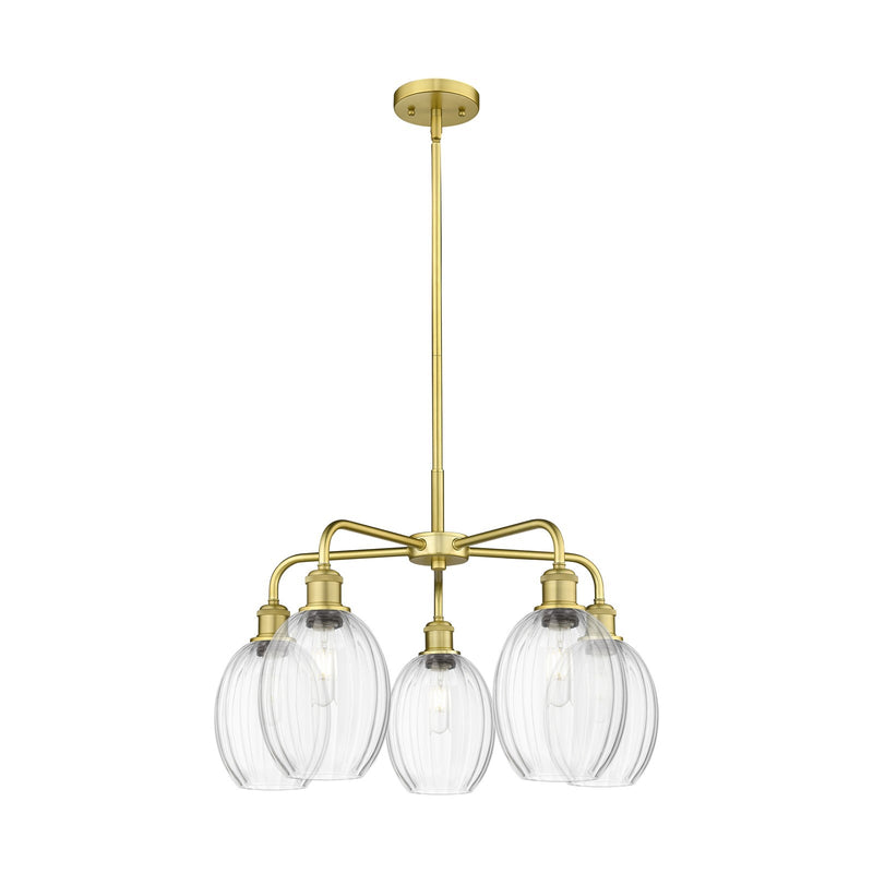 Innovations Preston Bulb 25in 5-Light Chandelier | Industrial Satin Gold Steel and Clear Glass | Dining Room & Living Room | Model 516-5CR-SG-G459-6CL