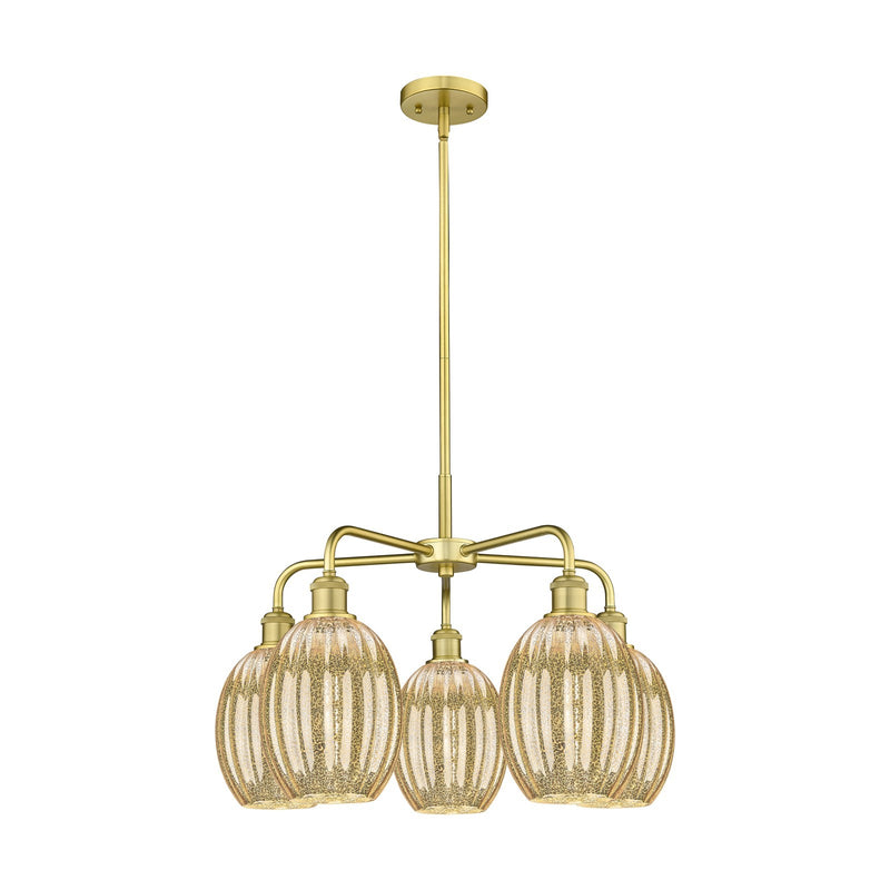 Innovations Preston Bulb 25in 5-Light Chandelier | Industrial Satin Gold Steel and Mercury Glass | Dining Room & Kitchen | Model 516-5CR-SG-G459-6ME