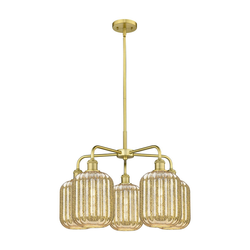 Innovations Preston Cylinder 25in 5-Light Chandelier | Industrial Satin Gold Steel and Mercury Glass | Dining Room & Living | Model 516-5CR-SG-G460-7ME