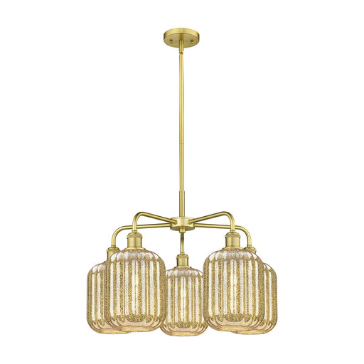 Innovations Preston Cylinder 25in 5-Light Chandelier | Industrial Satin Gold Steel and Mercury Glass | Dining Room & Living | Model 516-5CR-SG-G460-7ME