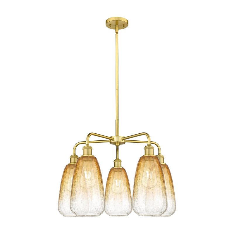 Innovations Brookhaven Almond 25in 5-Light Chandelier | Industrial Satin Gold Steel and Amber Glass | Dining Room & Living | Model 516-5CR-SG-G480-6AM