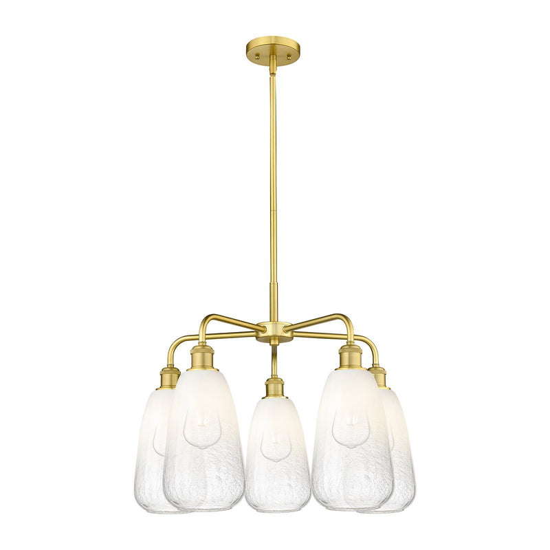 Innovations Brookhaven Almond 25in 5-Light Chandelier | Industrial Satin Gold Steel and Opal Glass | Kitchen Island & Dining | Model 516-5CR-SG-G480-6OP