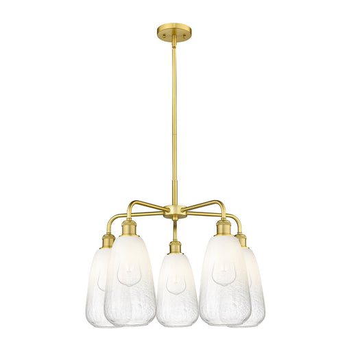 Innovations Brookhaven Almond 25in 5-Light Chandelier | Industrial Satin Gold Steel and Opal Glass | Kitchen Island & Dining | Model 516-5CR-SG-G480-6OP