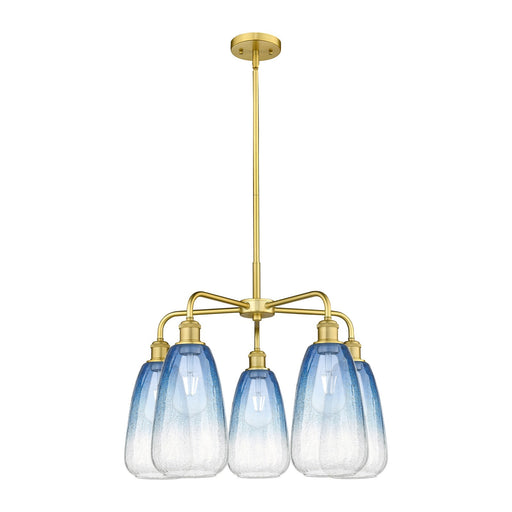 Innovations Brookhaven Almond 25in 5-Light Chandelier | Industrial Satin Gold Steel and Sapphire Blue Glass | Dining Room & | Model 516-5CR-SG-G480-6SB