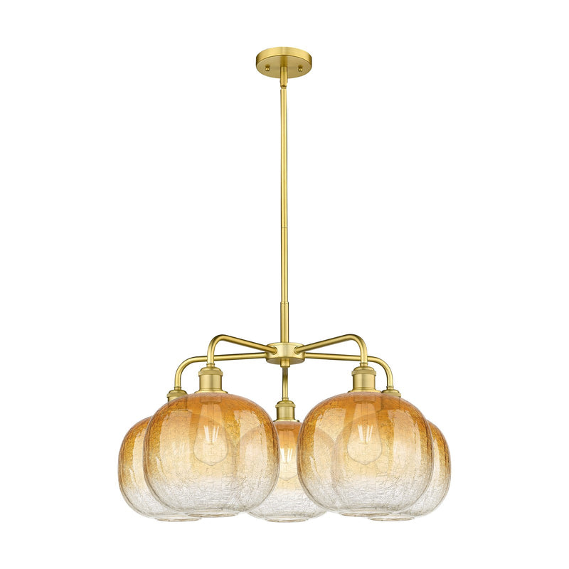 Innovations Brookhaven Sphere 29in 5-Light Chandelier | Industrial Satin Gold Steel and Amber Glass | Dining Room & Living | Model 516-5CR-SG-G481-10AM