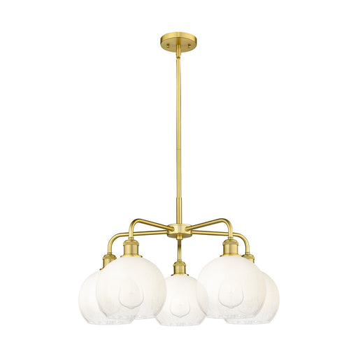 Innovations Brookhaven Globe 26in 5-Light Chandelier | Industrial Satin Gold Steel and Opal Glass | Dining Room & Living Room | Model 516-5CR-SG-G483-8OP