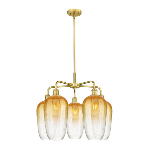 Innovations Brookhaven Flute 26in 5-Light Chandelier | Industrial Satin Gold Steel and Amber Glass | Dining Room & Living Room | Model 516-5CR-SG-G484-7AM