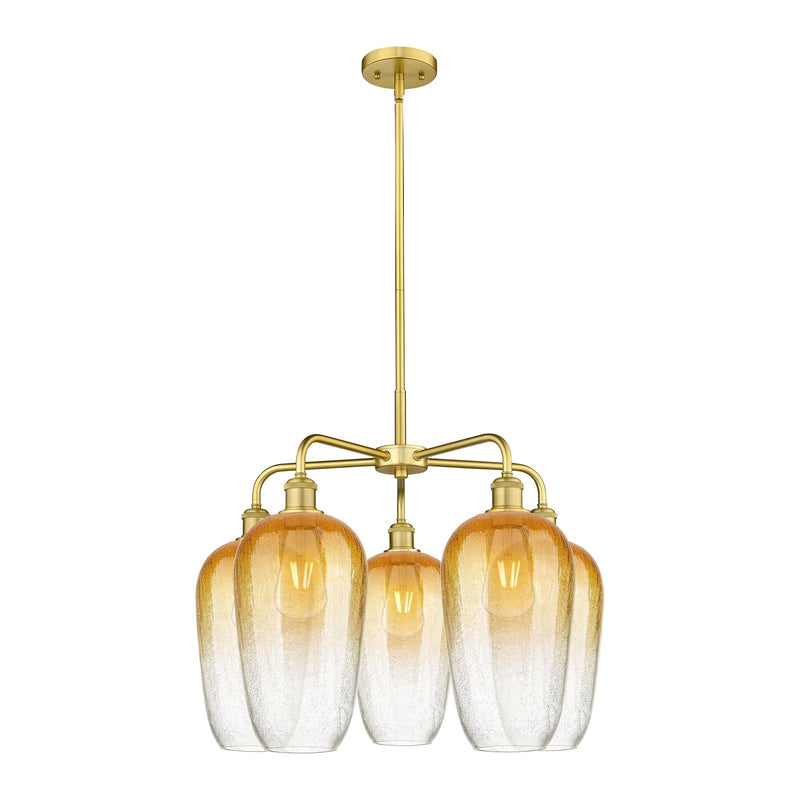 Innovations Brookhaven Flute 26in 5-Light Chandelier | Industrial Satin Gold Steel and Amber Glass | Dining Room & Living Room | Model 516-5CR-SG-G484-7AM
