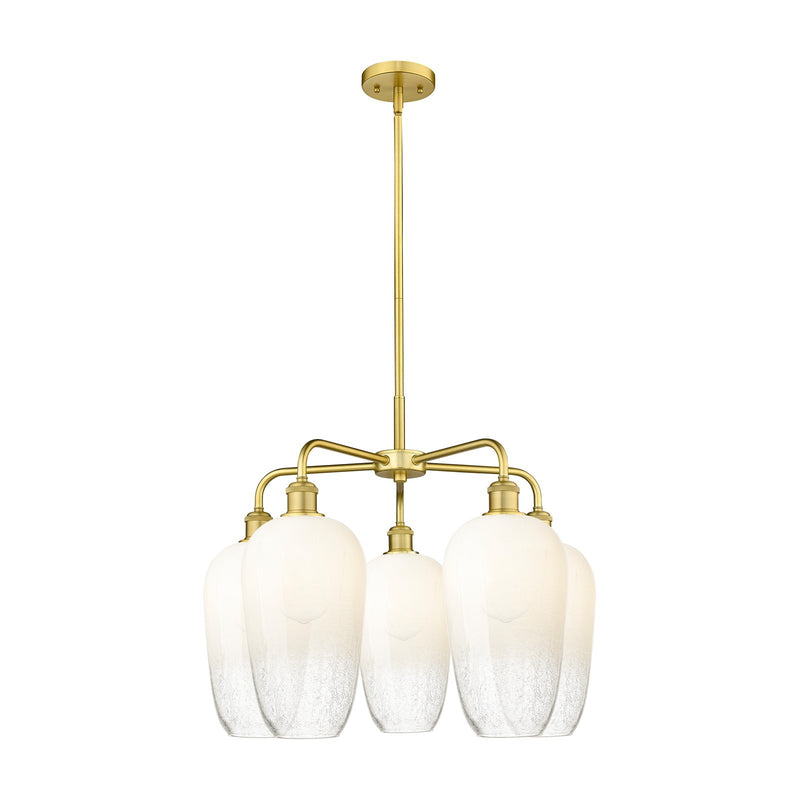 Innovations Brookhaven Flute 26in 5-Light Chandelier | Industrial Satin Gold Steel and Opal Glass | Dining Room & Living Room | Model 516-5CR-SG-G484-7OP